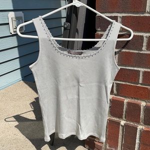 Sigrid Olsen light gray embellished sleeveless top